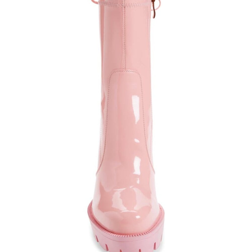 Callie Rainy Baby: Pink or Creamy Taupe Platform Lug Sole Chunky Heel Bootie - Picture 2 of 8